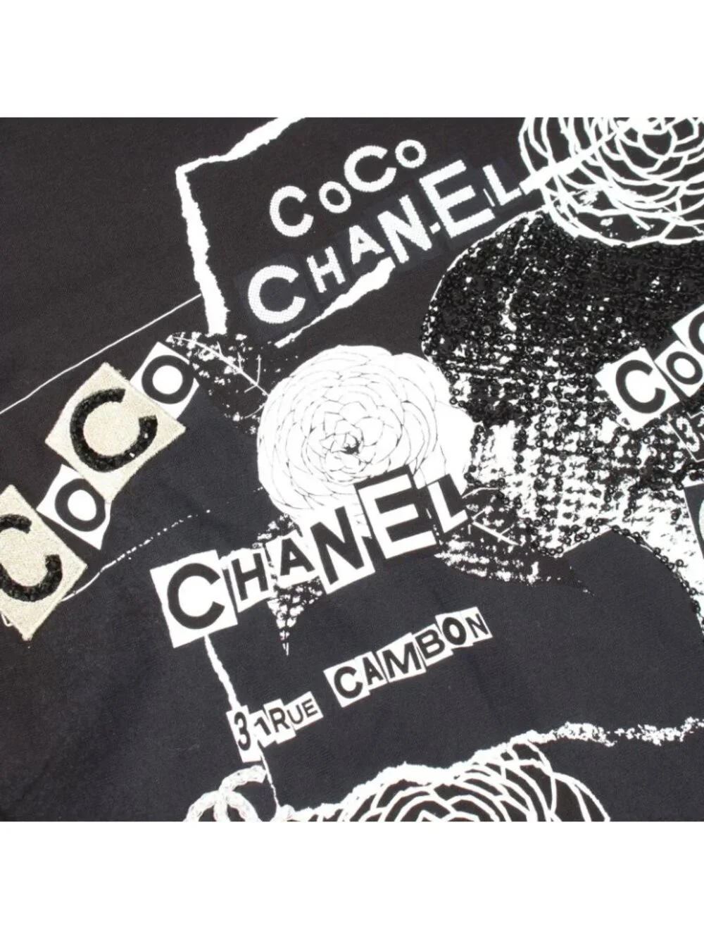Chanel Long Sleeve T-Shirt CC Logo Camellia Sequin Cotton